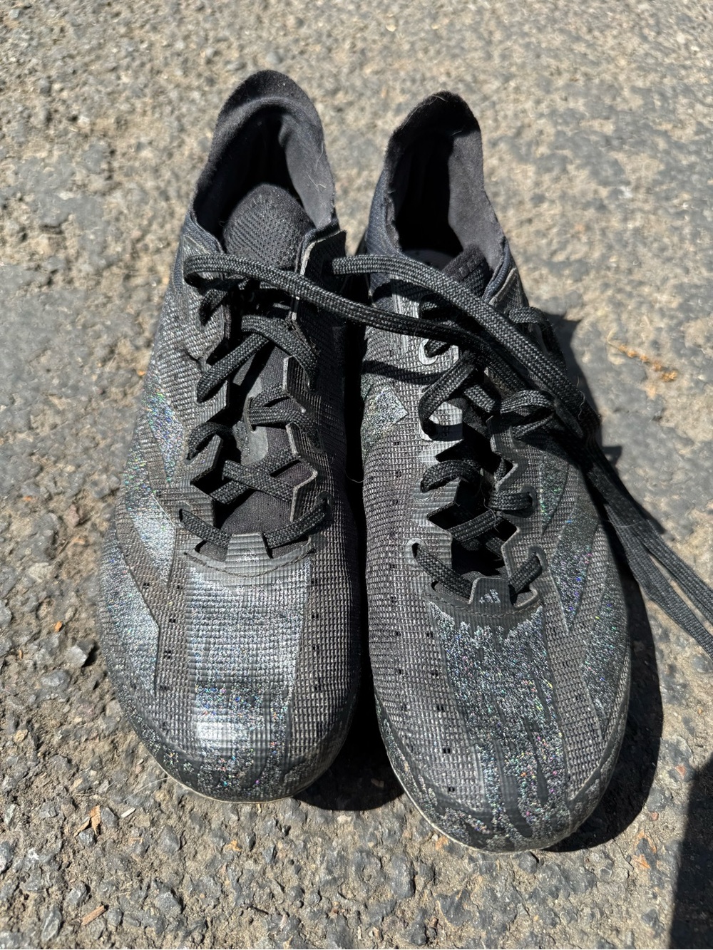 Black Adidas Football Cleats with Subtle Iridescent Finish